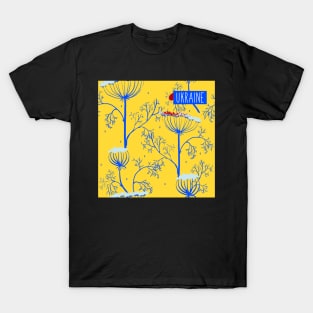 ornament of dill plants in the colors of the Ukrainian national flag T-Shirt